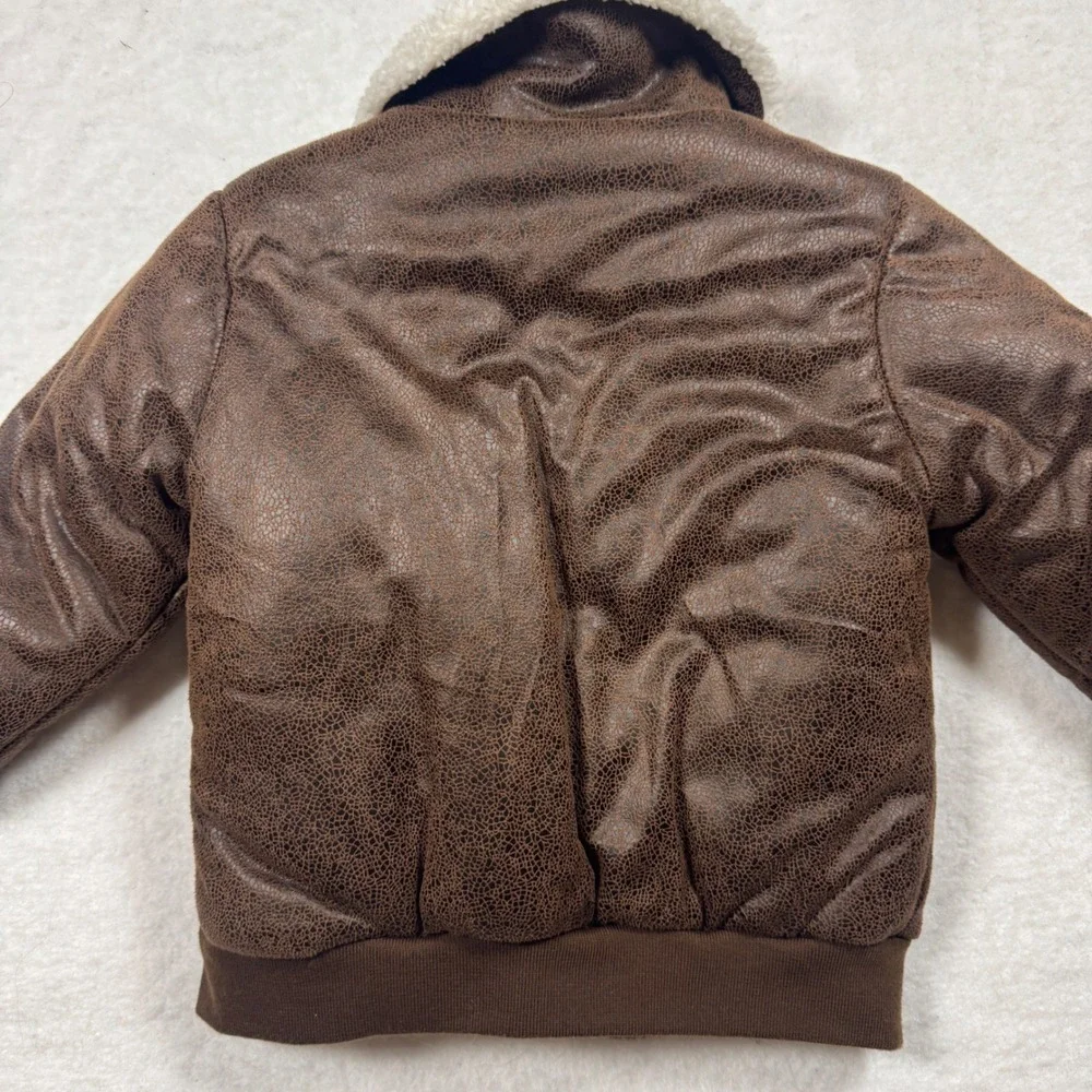 Little Me Toddler Boys Brown Faux Leather Aviator Bomber Jacket Size 2T - Picture 10 of 10